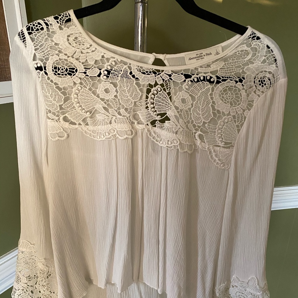 Abercrombie white lace bell sleeve top